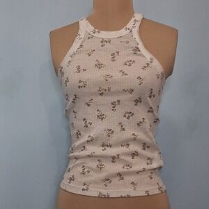 Brock Collection x H&M Womens Sm Racerback Tank Top Ribbed Stretch Floral Dainty